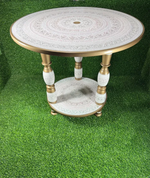 Wooden%20round%2024%20inches%20table%203%20roads%20strong%20stand%20for%20coffee%20and%20multi%20purpose%20table%20pure%20wood%20handmade%20nakshi%20work%20in%20white%20colour%20-%20Image%202