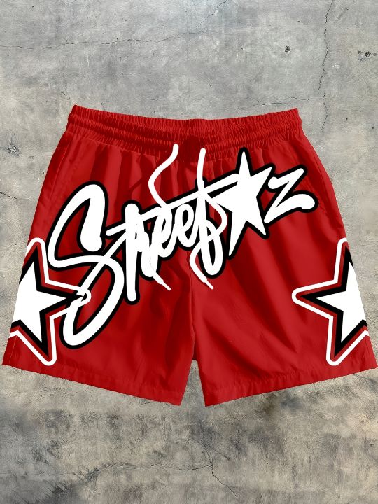 2025 Summer new breathable fitness 3D letter printed star pattern casual, fashionable, soft and comfortable men's shorts