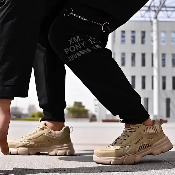 Work Shoes Hollow Breathable Steel Toe Boots Lightweight Safety Work Shoes Anti-slippery For Men Women Male Work Sneaker