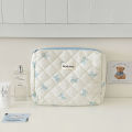Makeup Bag Women Cotton Quilted Floral Cosmetic Bag Cosmetic Organizer Bow Flower Cloth Handbag Portable Travel Toiletry Bag. 