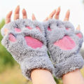 Women Winter Fashion Plush Gloves, Cat Paw Design Half-finger Warm Gloves, Suitable for Office Use Cycling Outdoor Activities.