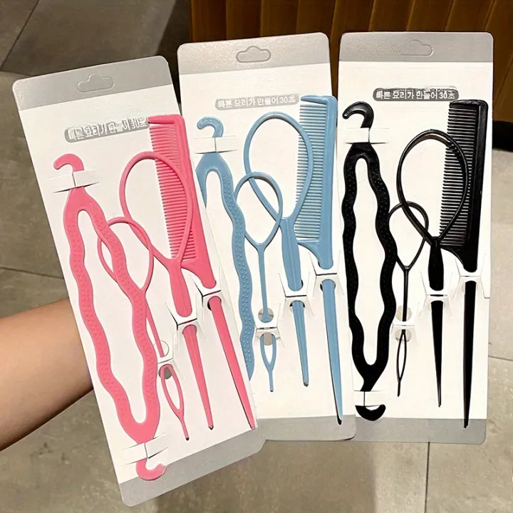 4pcs Hair Styling Set French Braid Loop Pin Rat Tail Comb Braiding ...