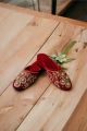 Red Color 100% Hand Made Pure Velvet Chatti Dhukoo | Party Wear Floral Design Bridal Sandals For Women. 