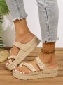 Women's Summer Casual Simple Buckle-Adjustable Thick-Soled Comfortable Eva One-Piece Flat Slip-On Slippers Suitable for Home and Outdoor Beach Use. 