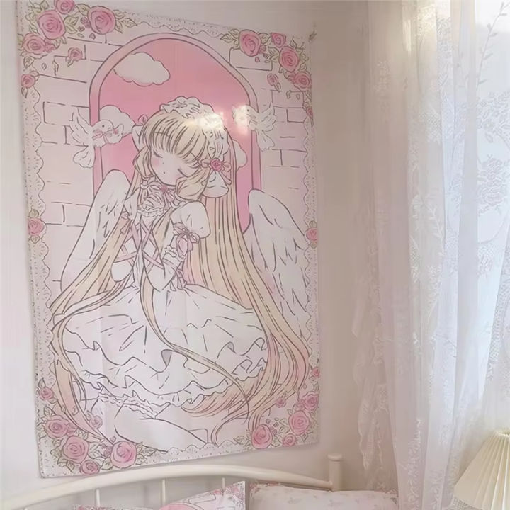 VIKAMA%20Healing%20Angels%20Tapestry%20Blonde%20Maiden%20x%20Lace%20White%20Wings%20Pink%20and%20White%20Roses%20Bedroom%20Nursery%20Decoration%20-%20Image%208
