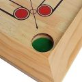 Carrom Board Game - Wooden Strike and Pocket Game Set with Group of Black and Beige Coins, 2 Red Queen Coins, Striker Coin, and Cue Sticks by Hey Play. 