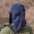 Men's Quick-Dry Hat with Detachable Face Mask and Neck Cover for Hiking Fishing Camping Breathable UV Protection Bucket Hat.
