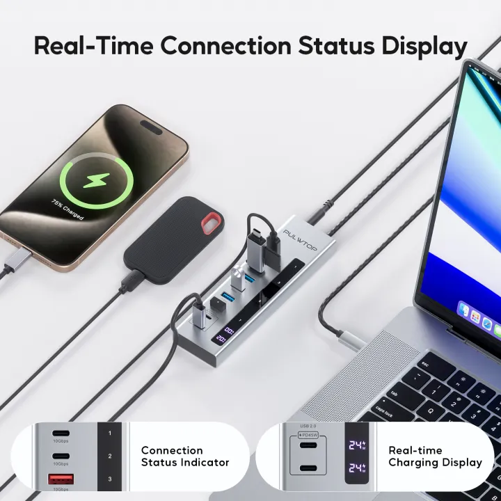 PULWTOP%2010-in-1%20Powered%20USB%20C%20Hub,%20USB%203.2%20Data%20Hub%20with%20USB%20A/C%2010Gbps,%20%20USBA%205Gbps,%20100W%20PD,%2024/45W%20Type-C%20Charging%20Ports%20-%20Image%206