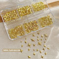 6 Grids Metallic Gold Silver Nail Art Rhinestones Decor Manicure Charms Flatback Starburst Pentagrams Jewel Nail Accessories. 