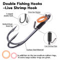 9KM Live Shrimp Hooks 10~15Pcs Double Hook Live Shrimp Holder Hook Corrosion Resistant for Saltwater Freshwater. 