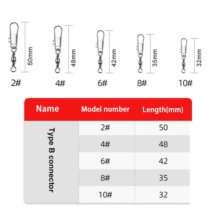 JSFUN%205%20Size%20100pcs/Pack%20Swivels%20Fishing%20Connector%20Pin%20Bearing%20Rolling%20Swivel%20Snap%20Fastlock%20Clips%20Fishhook%20Fishing%20Tackle%20-%20Image%202