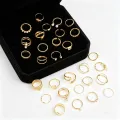 22/44Pcs/Set Fashion Simple Heart Flowers Leaf Rings Set For Women Mix Style Trendy Geometry Daily Jewelry Party . 