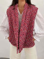 HH Autumn Winter Women Print Waistcoat Loose Casual  V Neck Sleeveless Open Front Vest 2024 Female Fashion Streetwear Top. 