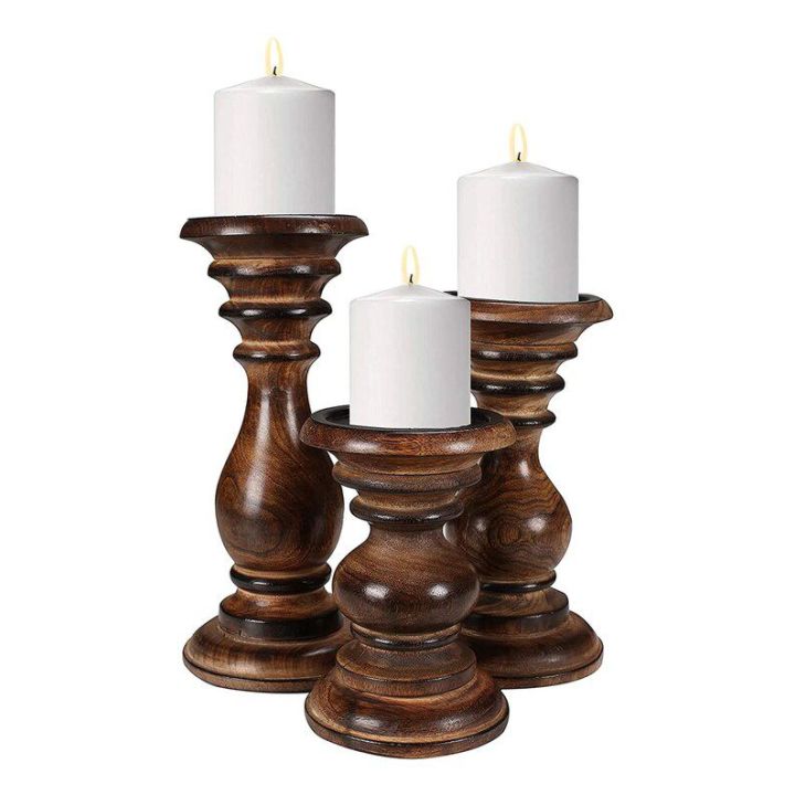 Wooden candel holder set of 3,Pillar candle stand made with real wood,Beat quality with low price