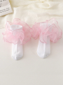 2 Pairs of Children's Ruffled Princess Short Socks, White and Black Thin Dance Socks for Girls Aged 1-12, Suitable for Daily Wear in All Seasons.