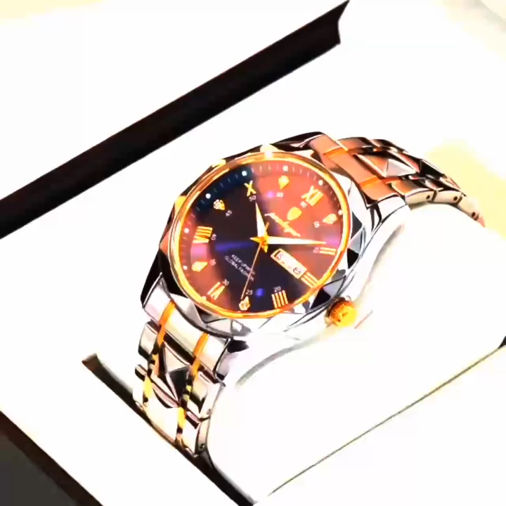 POYDAGAR 615 Diamond Cut Watch For Men Waterproof Calendar Luminous Stainless Steel Band Wrist Watch Fashion Business Quartz Watch Man With FREE BOX