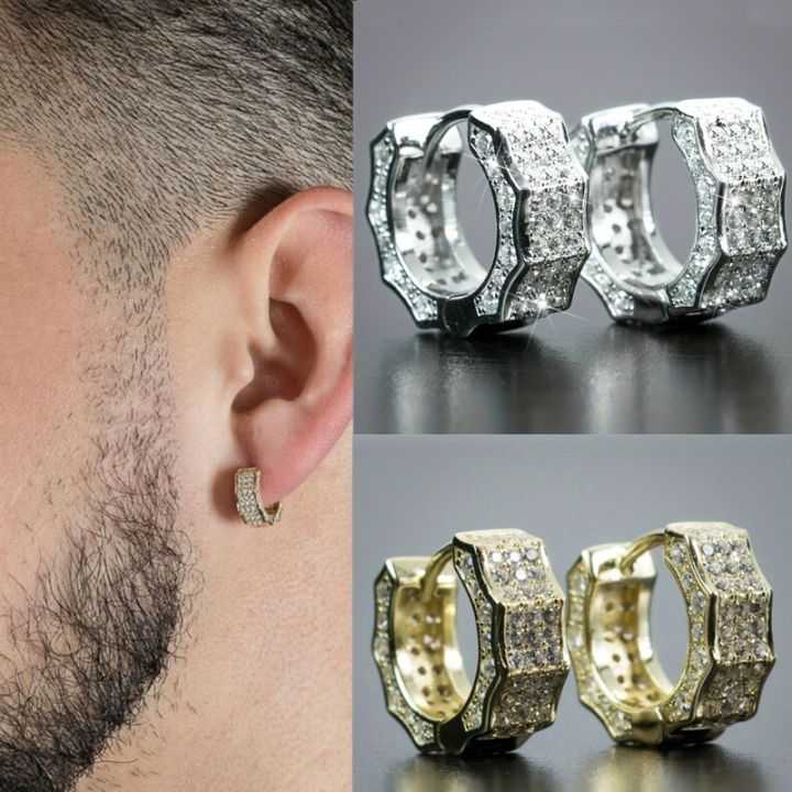 Hip Hop Sparkling Geometry Round Zircon Hypoallergenic Earrings for Men Women Fashion Cool Punk Rock Party Daily Wear Jewelry
