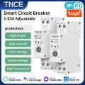 TNCE tuya Circuit Breaker 1P+N WIFI,1-63A adjustment MCB, smart Power Energy switch kWh UnderVoltage OverCurrent Meter Protector. 
