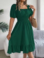 Spring Summer Elegant High Waisted Dress Square Neck Short Sleeved Ruffled Edge Long Dresses 2026 Valentine's Day Woman Clothing.
