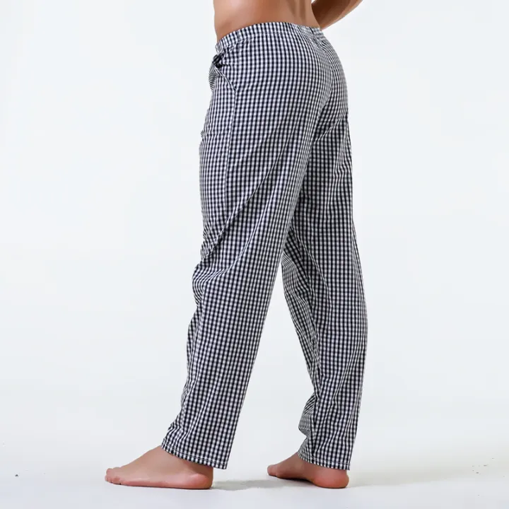 Pajama%20Pants%20Men's%20Pants%20Pure%20Cotton%20Home%20Pants%20Thin%20Summer%20Loose%20Plaid%20Cotton%20Home%20Pants%20Spring%20&%20Fall%20Air-Conditioned%20Pants%20-%20Image%202