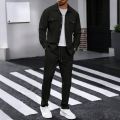 Men's Waffle Check Workwear Fashionable Lapel Button Jacket And Long Pants Comfortable Breathable Casual Business Outfi 1/2piece.