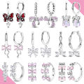 Hot Bow Earring For Woman Hoop Earring Original Pink Zircon Pendientes Eardrop Fit Girl Fashion Jewelry.