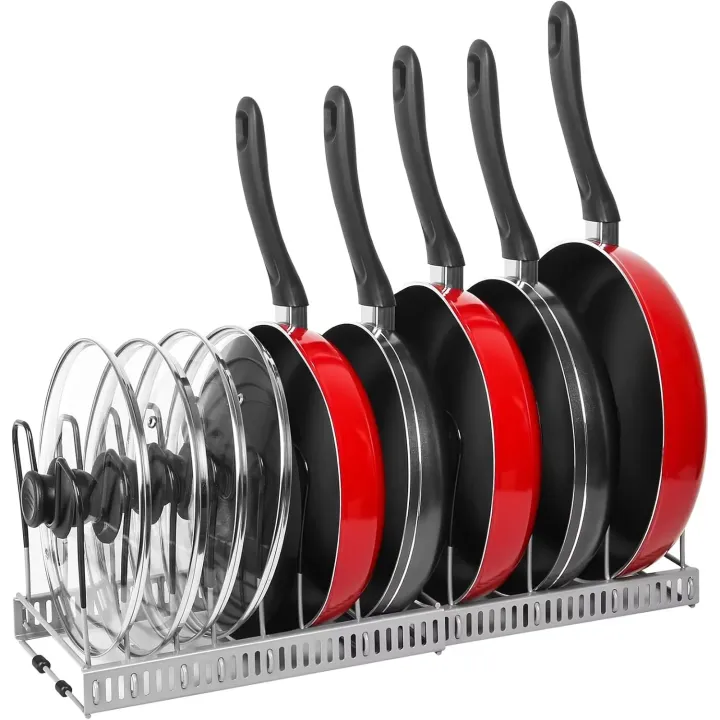 Expandable Pots and Pans Storage Rack for Cabinets Pot and Lid Holder ...