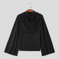 American Style New Men's Layered Design Swing Collar T Shirts Retro Streetwear Leisure Solid Long Sleeved Irregular Blouse S-2XL. 