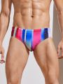 Men's sporty triangle swim shorts with geometric pattern print, quick-drying swim shorts suitable for pools and beaches. 