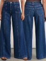 "Women’s Deep Blue Wide Leg Jeans - Stylish Denim Trousers for Comfort and Versatility. 