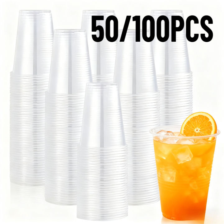 50/100PCS Disposable Transparent Plastic Cups Household Drinking Cups Fruit Juice Coffee Ice Cream Birthday Wedding Party