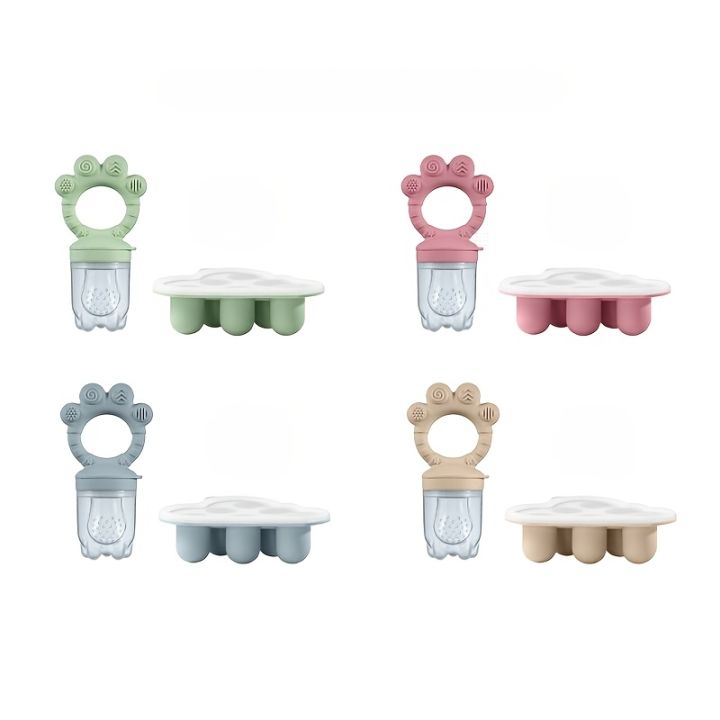 2pcs Baby Feeding Set: Baby Fruit Feeder with Freezer Mold with Lid, Silicone Food Tray Feeder, Breast Milk Teething Feeding Set