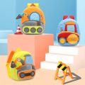Cartoon Plush Kid Backpack Engineering Vehicles Kindergarten Schoolbag Baby Toddler Backpack 3D Excavator Tractor Backpack.