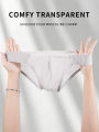 Men's Nylon Ice Silk Mesh Sheer Briefs U Convex Pouch Wide Elastic Waistband Summer Underwear.