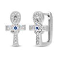 New 925 Sterling Silver Ankh Cross Earrings Sparkling CZ Zircon For Women Girls Adorable Birthday Party Cute Jewelry s. 