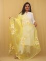 in Yellow colour Hand painted Organza Duppata. 