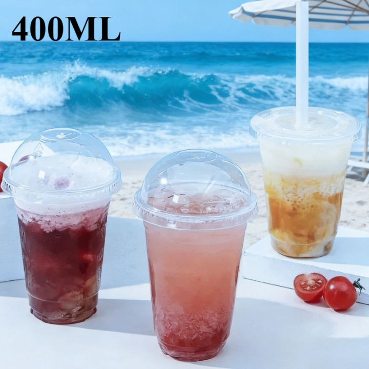 Disposable Clear Plastic Cups with Lid for Fruit Juice Milk Tea Iced Coffee Cold Drinks Ice Cream Dessert Takeaway Party Use