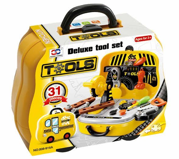 Deluxe%20-%20Pretend%20Play%20Tool%20Set%20Little%20Construction%20Workbench%20Including%20Toys%20Screw,%20Nuts,%20Hammers%20and%20More%20Tool%20Accessories%20In%20A%20Car%20Shape%20Briefcase%20Tool%20Set%20Box%20-%2031%20pieces%20-%20Yellow%20-%20Image%202