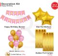 Happy Birthday Decoration Combo of 5 Items / Birthday Party Decoration Pink and Gold Theme. Pack of 33 Pcs Material Rubber and Foil. 