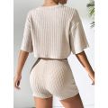 Women's Spring and Summer Fashion Short Crew Neck T-Shirt Top Shorts Two-piece Set Women's Womens Two Peice Sets. 