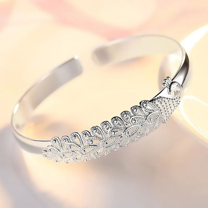 925%20Sterling%20Silver%20Peacock%20Opening%20Screen%20Bracelet%20For%20Women%20Luxury%20Designer%20Texture%20Open%20Bracelets%20Party%20Original%20Jewelry%20Gift%20-%20Image%205