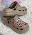 New Girls Fashion EVA Rubber Platform Crocs | High Heel Soft Sole Sandals with Cartoon Charms. 