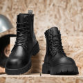 Couple's casual boots four season men's and women's high top leather boots fashion thick soled non slip plus size outdoor boots. 