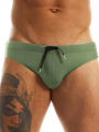 Men's Solid Color Triangle Swim Brief With Push Up Pad,  Low Waist Drawstring Waistband Surfing Swimming Trunk Short. 