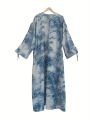 Middle Eastern Women cardigan Loose Tie Dye Abayas Casual Kaftan Arabian Maxi Dress Full Sleeve Open Front Jilbabs Without Hajib.