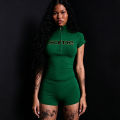  Street Contrasting Short Sleeve Zipper Top European American Spicy Girl Women's Tight Fitting Sports Shaping Shorts Set. 
