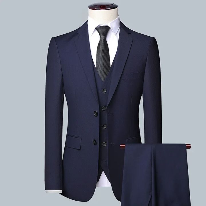 Suit Boutique Men's Fashion Business (Blazer+ Vest + Trousers) Gentleman's Wedding Casual Professional Formal Suit 3 Piece M-6XL