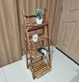 4 TIER WOODEN RACK WOODEN LADDER FOLDING BOOK SHELF STAND PLANT FLOWER DISPLAY SHELVING RACK | MULTI PURPOSE RACK | HOME STORAGE HANDMADE LADDER SHELF. 
