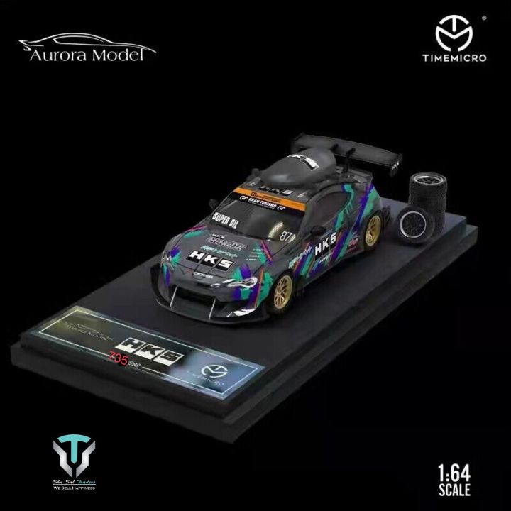Time Micro (Limited Edition 735/999) X Aurora Model HKS Toyota GT-86 With Roof Cargo & set of 4 Tires in Acrylic Display Case with safe box sealed unit Diecast Matel Car Toys Gifts for kids & collectors in 1/64 Scale