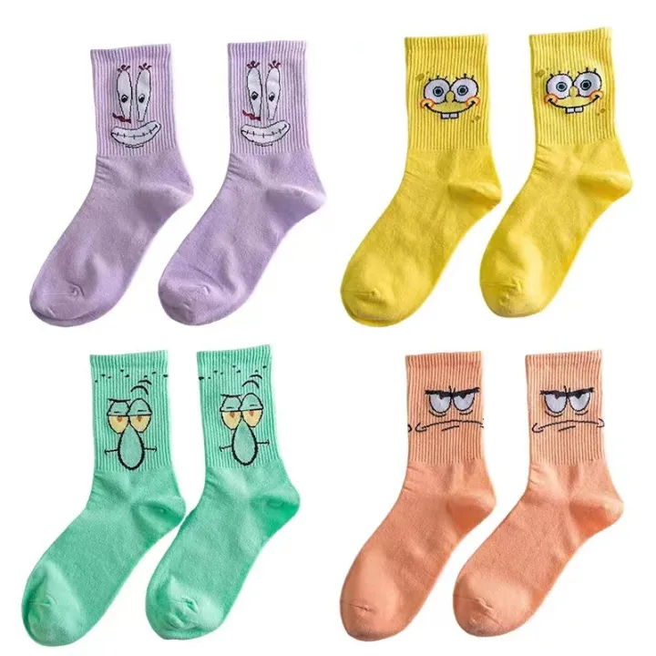 Cartoon%20SpongeBobs%20Women's%20Socks%20High%20Quality%20Fashion%20Men's%20Women%20Sock%20Printed%20Casual%20Hip-Hop%20Personality%20Adult%20Couple%20Stockings%20-%20Image%202
